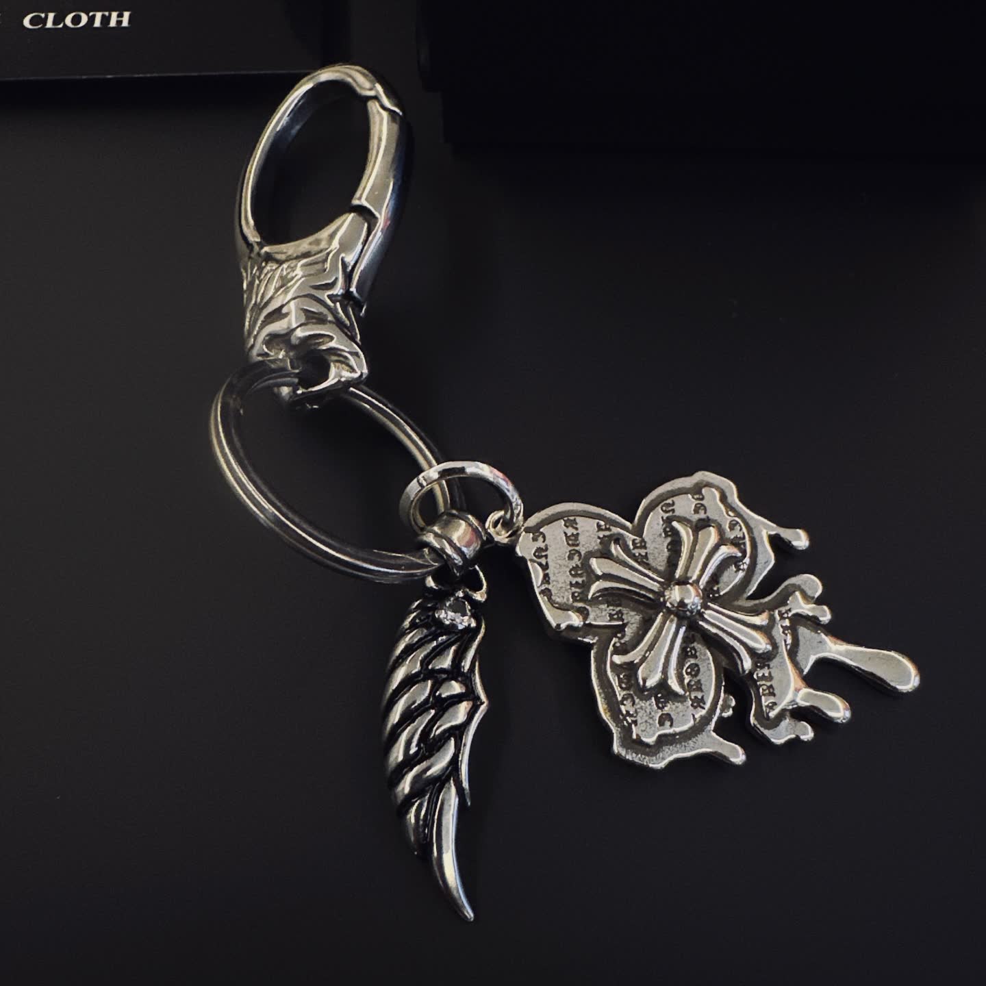Chrome Hearts Silver Keychain with Wing and Butterfly Charms